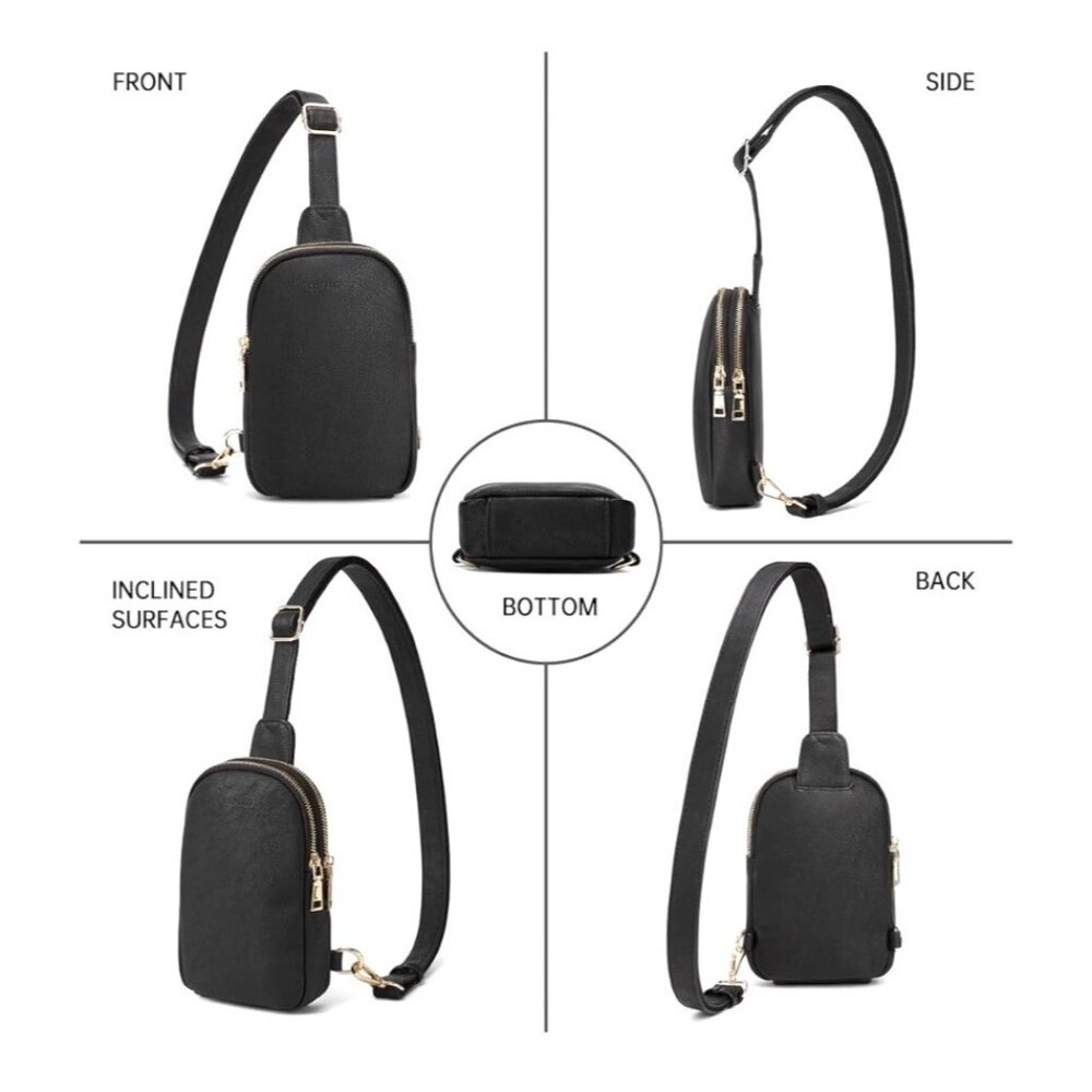 Coraldaisy Black Faux Leather Small Crossbody Sling Bag Pebbled Zipper - Picture 15 of 15